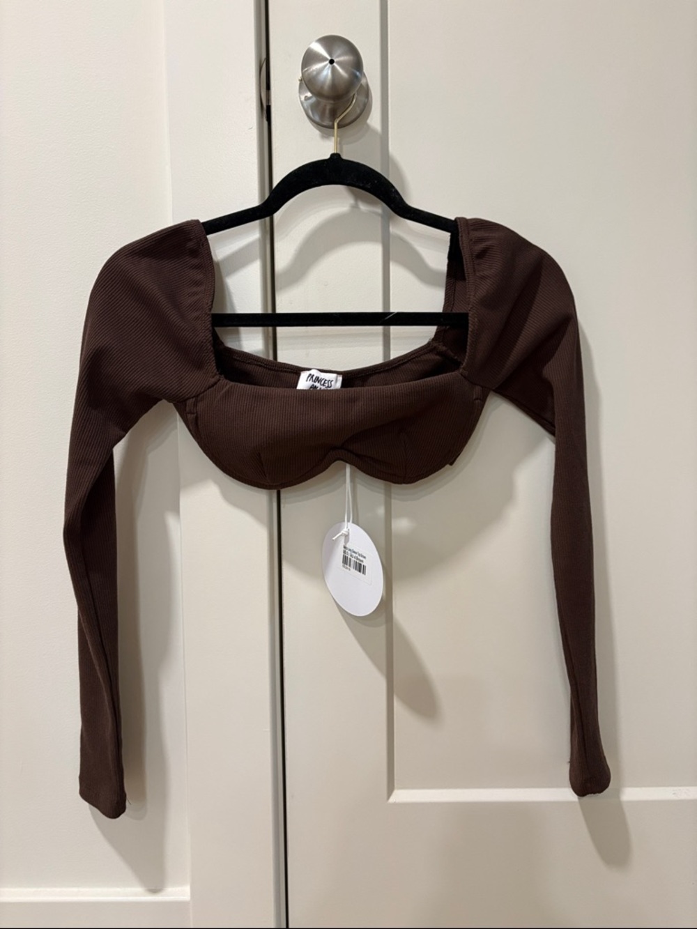 Princess Polly Brown Ribbed Long Sleeve Cropped Sweetheart Top